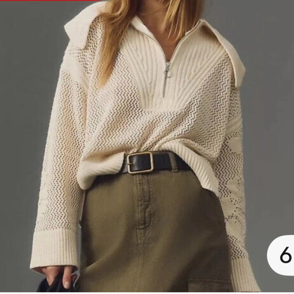 Anthropologie Daily Practice Half-Zip‎ Oversized Pullover Sweater Cream Size XXS